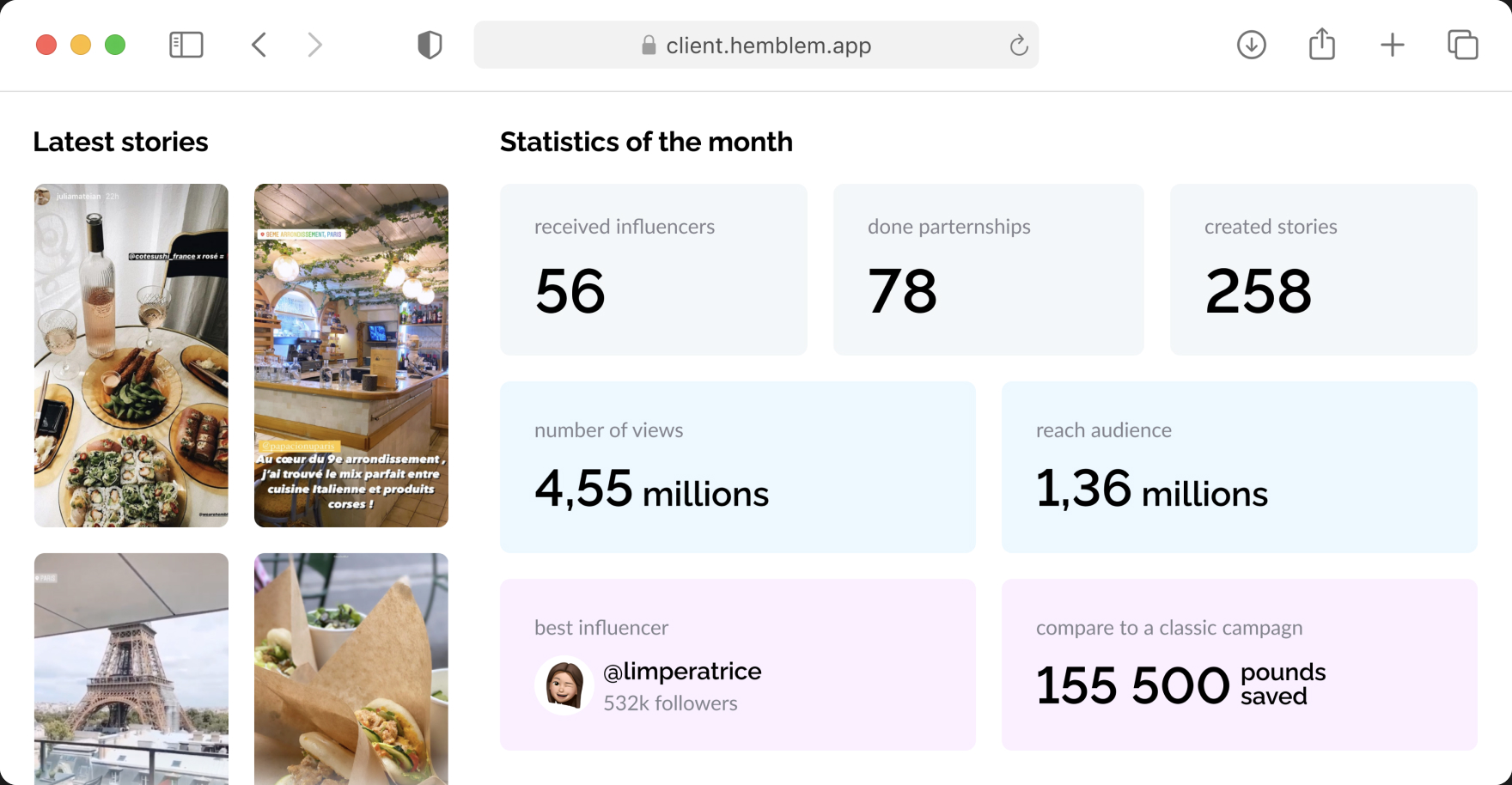 Preview of Hemblem dashboard